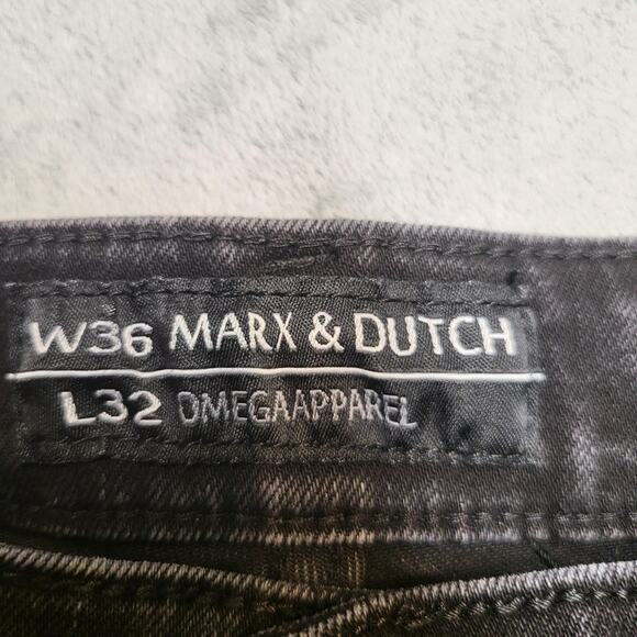 Marx & Dutch Jeans Mens 36x31 Black Distressed Ripped Stretch Denim Straight Fit - Picture 3 of 10